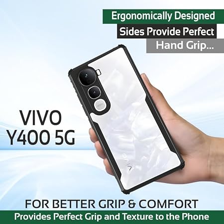 Vivo Y400 5G Mobile Back Case Cover, Crystal-Clear Shockproof Bumper with Camera Guard | 360° Hybrid Protection (TPU+PC) | Anti-Yellow, Slim Transparent – Black
