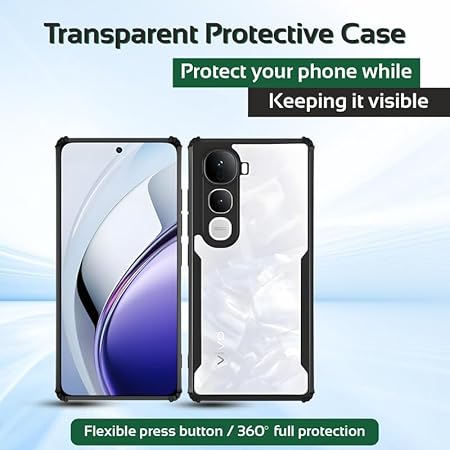 Vivo Y400 5G Mobile Back Case Cover, Crystal-Clear Shockproof Bumper with Camera Guard | 360° Hybrid Protection (TPU+PC) | Anti-Yellow, Slim Transparent – Black