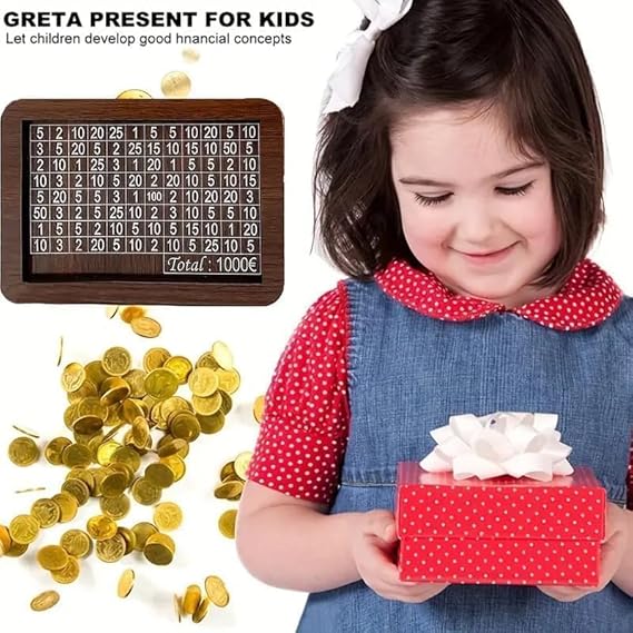 Chandan Wood Wooden Piggy Bank for Kids & Adults, Coin Box with Carved Design, Savings Box, Mini Bank, Wooden Coin Box, Money Saver, Piggy Bank with Numbers (1)Modern