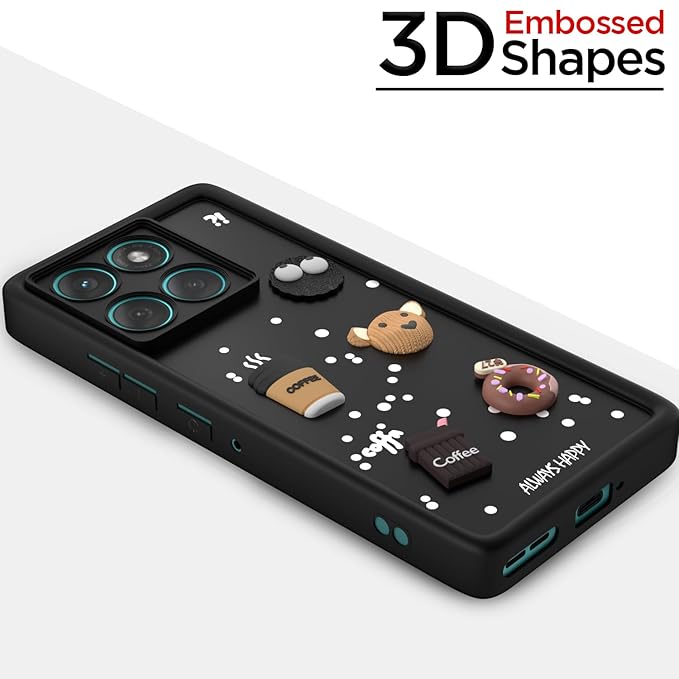 Back Cover for Moto Edge 60 Fusion 5G | Cute Fun Cartoon 3D Bear Silicone Full Body Protection Bumper case (Black)