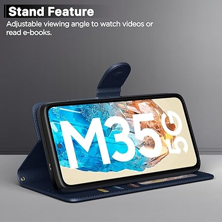 Flip Cover Samsung Galaxy M35 5G (Blue) Leather Finish | Inside TPU with Card Pockets | Wallet Stand and Shock Proof | Complete Protection Flip Case for Samsung Galaxy M35 5G (Blue)