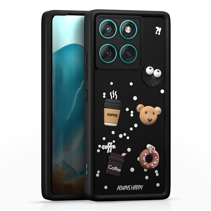 Back Cover for Moto Edge 60 Fusion 5G | Cute Fun Cartoon 3D Bear Silicone Full Body Protection Bumper case (Black)