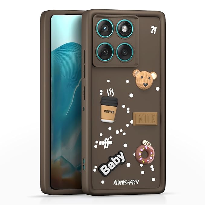 Back Cover for Moto Edge 60 Fusion 5G | Cute Fun Cartoon 3D Bear Silicone Full Body Protection Bumper case (Black)