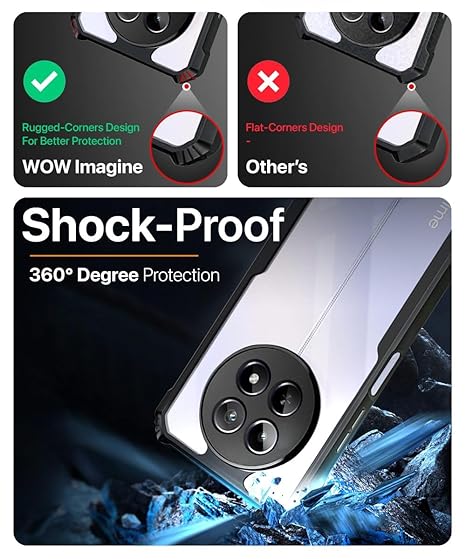 Realme 13 5G | Realme 12 5G | 12X 5G | Narzo 70x 5G | C65 5G | N65-360 Degree Camera Protection | Transparent Hybrid Mobile Cover - Black