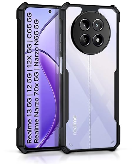 Realme 13 5G | Realme 12 5G | 12X 5G | Narzo 70x 5G | C65 5G | N65-360 Degree Camera Protection | Transparent Hybrid Mobile Cover - Black