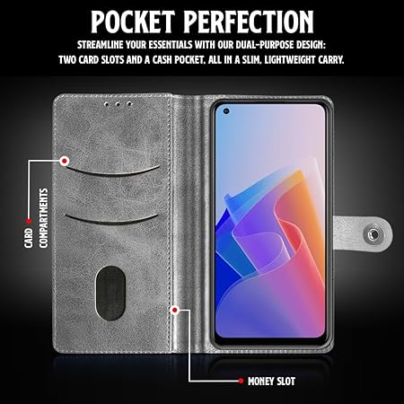 WOW IMAGINE Shock Proof Flip Cover Back Case for Oppo F21 Pro 4G (Magnetic Button Flip Case | Wallet Pockets & Stand | Leather Finish | Aquamarine)
