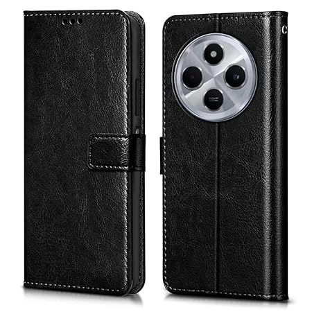 WOW IMAGINE Shock Proof Flip Cover Back Case Cover for Redmi A4 5G | Poco C75 5G | 14C 5G | Poco M7 (Flexible | Leather Finish | Card Pockets Wallet & Stand | Black)