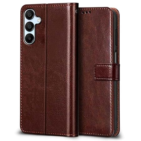 WOW IMAGINE Shock Proof Flip Cover Back Case Cover for Samsung Galaxy A15 5G (Flexible | Leather Finish | Card Pockets Wallet & Stand | Chestnut Brown)
