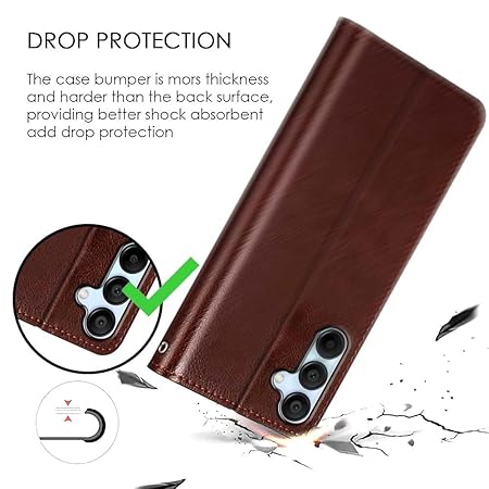 WOW IMAGINE Shock Proof Flip Cover Back Case Cover for Samsung Galaxy A15 5G (Flexible | Leather Finish | Card Pockets Wallet & Stand | Chestnut Brown)