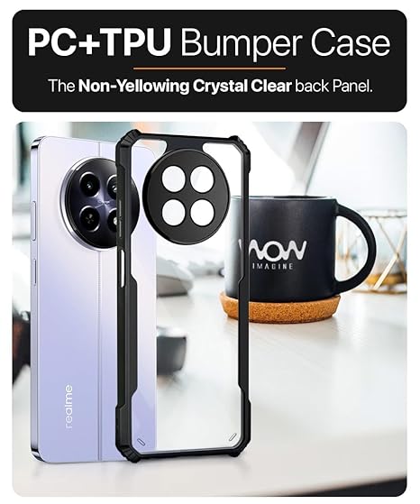 Realme 13 5G | Realme 12 5G | 12X 5G | Narzo 70x 5G | C65 5G | N65-360 Degree Camera Protection | Transparent Hybrid Mobile Cover - Black