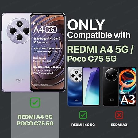 WOW IMAGINE Shock Proof Flip Cover Back Case Cover for Redmi A4 5G | Poco C75 5G | 14C 5G | Poco M7 (Flexible | Leather Finish | Card Pockets Wallet & Stand | Black)