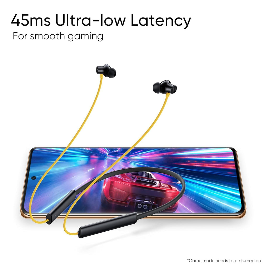 Buds Wireless 3 in-Ear Bluetooth Neckband Compatible with Realme 13.4 Mm Dynamic Bass Boost Driver,Upto 32 Hours Playback,Fast Charge,45Ms Low Latency,Ip55 Dust&Water Resistannt&Bluetooth (Yellow)