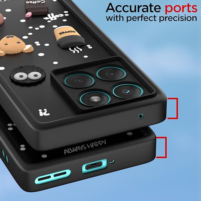 Back Cover for Moto Edge 60 Fusion 5G | Cute Fun Cartoon 3D Bear Silicone Full Body Protection Bumper case (Black)