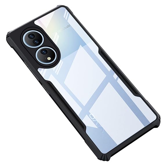 Vivo Y100 / Vivo T2 (5G) Back Case Cover | Camera Protection Shockproof Bumper-Edge | Acrylic Crystal Clear 360 Degree Protection TPU+PC | Transparent Eagle Back Case Cover (Black)