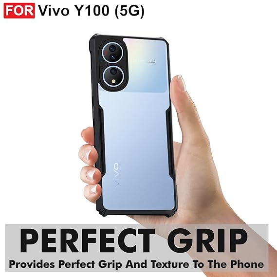 Vivo Y100 / Vivo T2 (5G) Back Case Cover | Camera Protection Shockproof Bumper-Edge | Acrylic Crystal Clear 360 Degree Protection TPU+PC | Transparent Eagle Back Case Cover (Black)