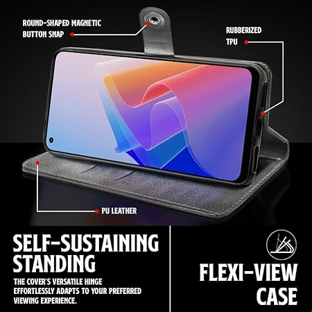 WOW IMAGINE Shock Proof Flip Cover Back Case for Oppo F21 Pro 4G (Magnetic Button Flip Case | Wallet Pockets & Stand | Leather Finish | Aquamarine)