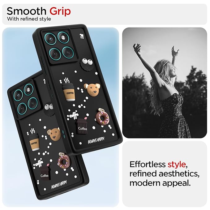 Back Cover for Moto Edge 60 Fusion 5G | Cute Fun Cartoon 3D Bear Silicone Full Body Protection Bumper case (Black)