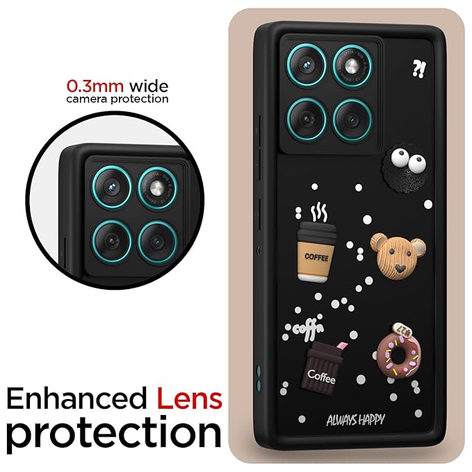 Back Cover for Moto Edge 60 Fusion 5G | Cute Fun Cartoon 3D Bear Silicone Full Body Protection Bumper case (Black)