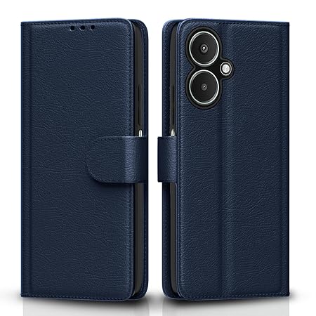 Flip Cover Redmi 13C 5G Leather Finish | Inside TPU with Card Pockets | Wallet Stand and Shock Proof | Complete Protection Flip Case for Redmi 13C 5G(Blue)