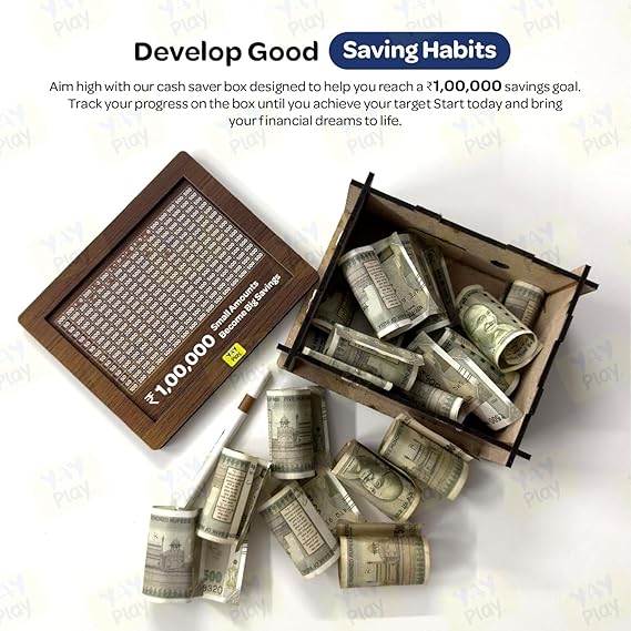 Chandan Wood Wooden Piggy Bank for Kids & Adults, Coin Box with Carved Design, Savings Box, Mini Bank, Wooden Coin Box, Money Saver, Piggy Bank with Numbers (1)Modern