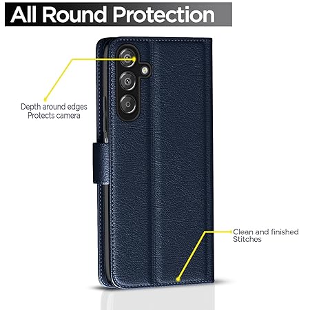 Flip Cover Samsung Galaxy M35 5G (Blue) Leather Finish | Inside TPU with Card Pockets | Wallet Stand and Shock Proof | Complete Protection Flip Case for Samsung Galaxy M35 5G (Blue)