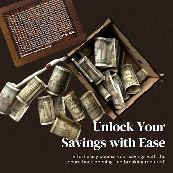 Chandan Wood Wooden Piggy Bank for Kids & Adults, Coin Box with Carved Design, Savings Box, Mini Bank, Wooden Coin Box, Money Saver, Piggy Bank with Numbers (1)Modern