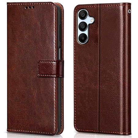 WOW IMAGINE Shock Proof Flip Cover Back Case Cover for Samsung Galaxy A15 5G (Flexible | Leather Finish | Card Pockets Wallet & Stand | Chestnut Brown)