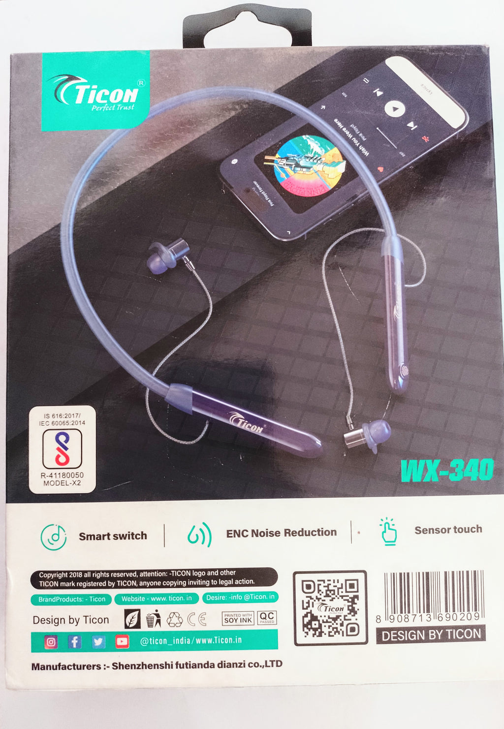 Ticon WX-340 Neckband – Touch Control with Smart Switch