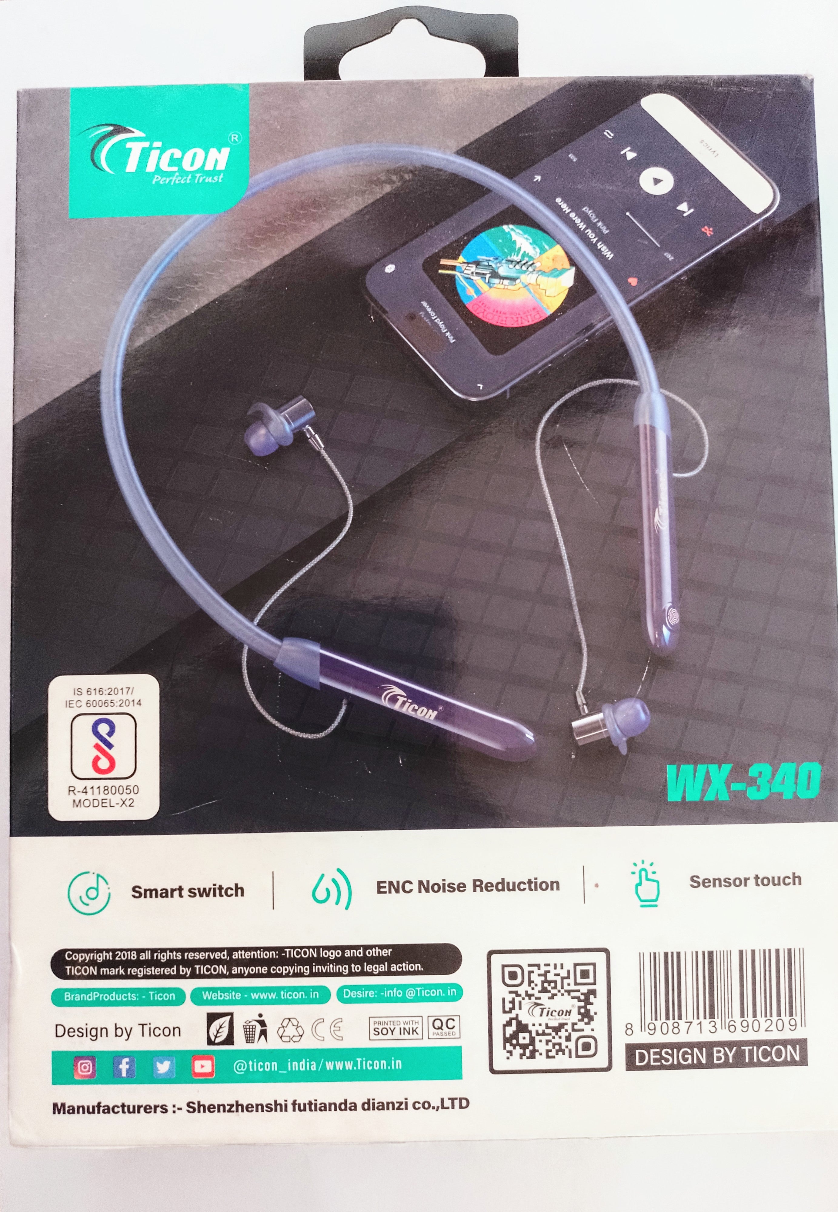 Ticon WX-340 Neckband – Touch Control with Smart Switch