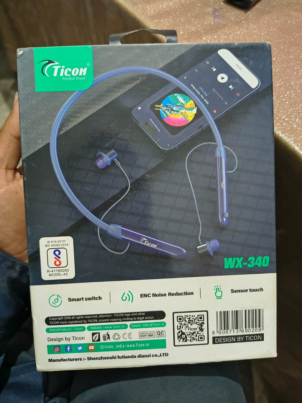 Ticon WX-340 Neckband – Touch Control with Smart Switch